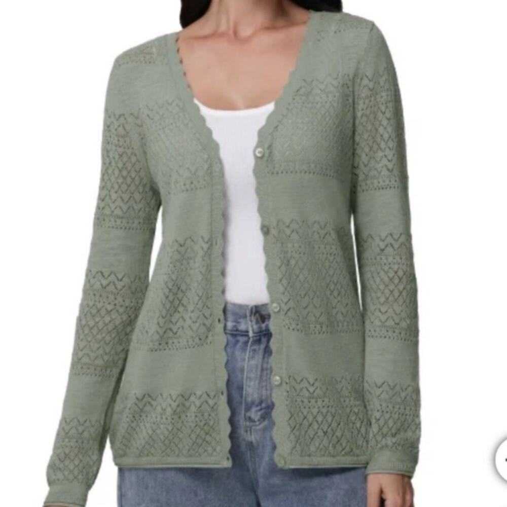 FRYE large button front cardigan sweater pointelle SP 3015